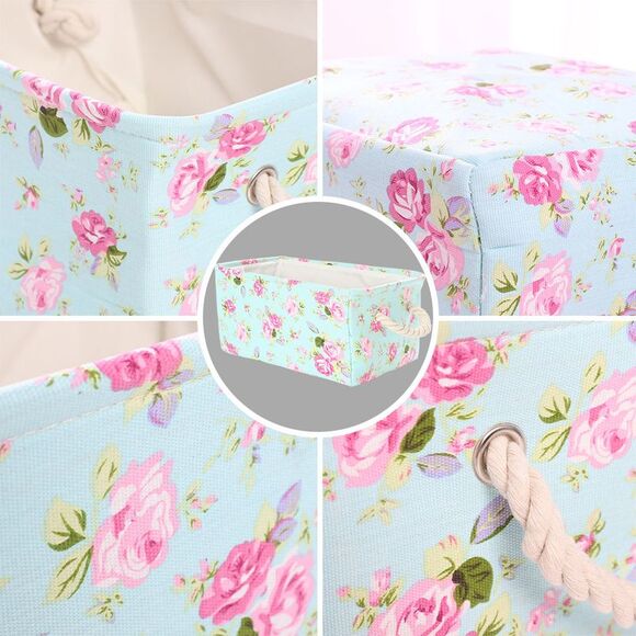 Foldable Storage Baskets with Handles Storage Bins Clothes Organizers Floral - Picture 4 of 6